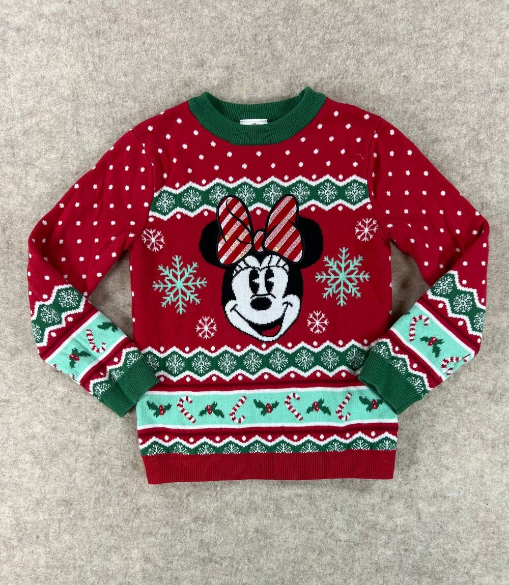 Disney Minnie Mouse Fair Isle Christmas Sweater Girls Size 5/6